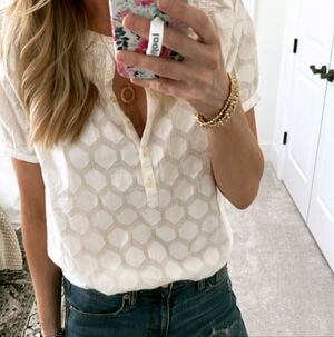 LOFT White Blouse with Gold Threads - Size Small